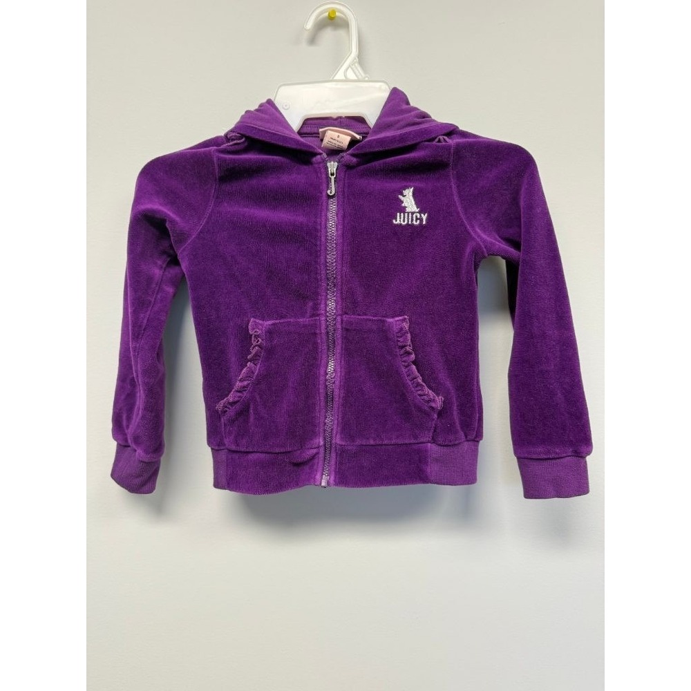 Juicy Couture Girls Purple Velour‎ Zip y2k Ruffle Pockets Scottie Dog Size 5